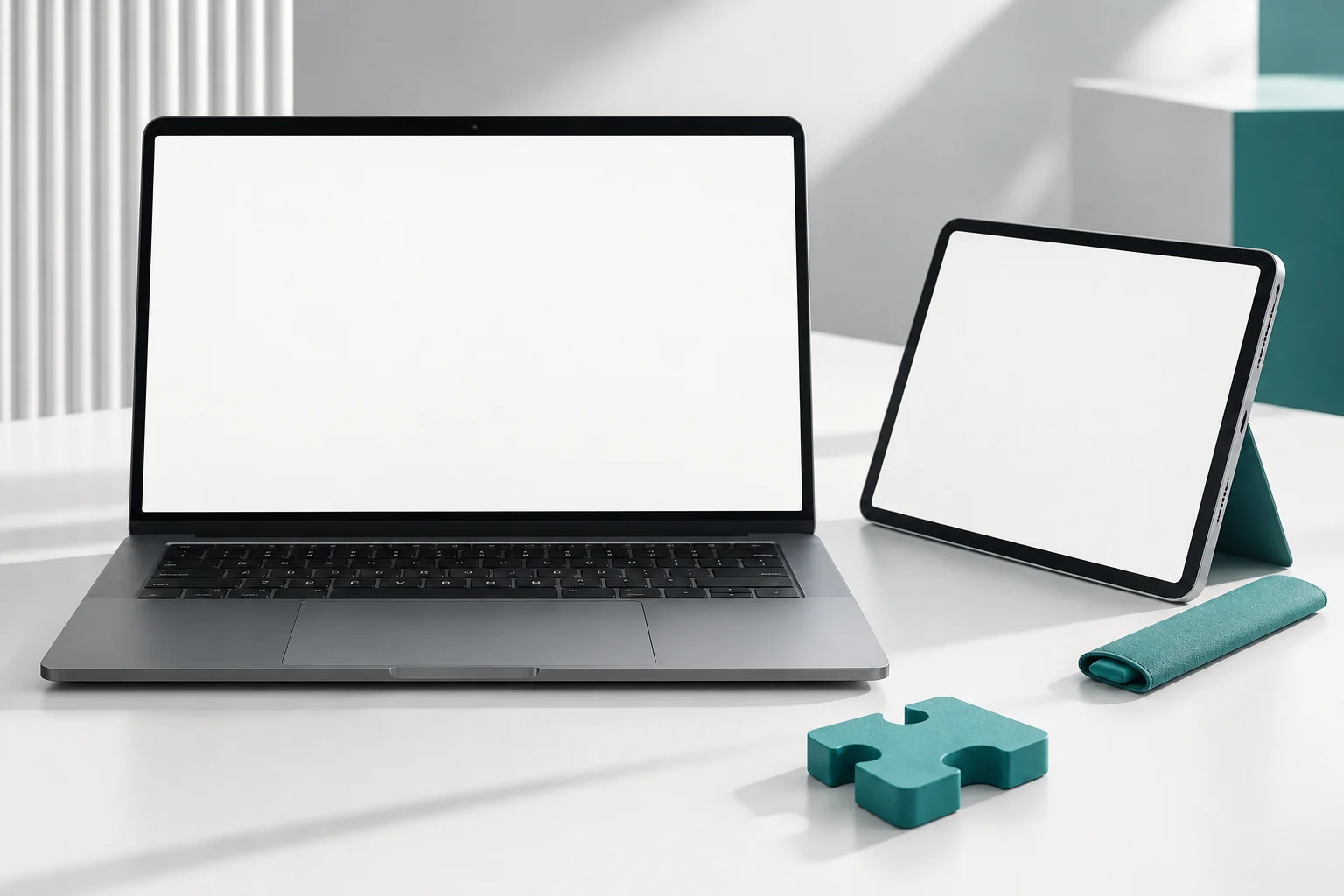 Psinom için açık tonlu dizüstü bilgisayar ve tablet üzerinde dijital ürün konsepti